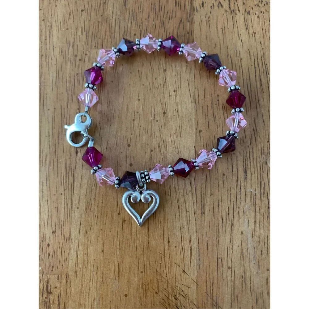 Handmade Amethyst and Rose Swarovski Crystals Bracelet with Heart #love